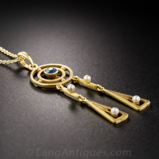 Sapphire and Seed Pearl Pendant