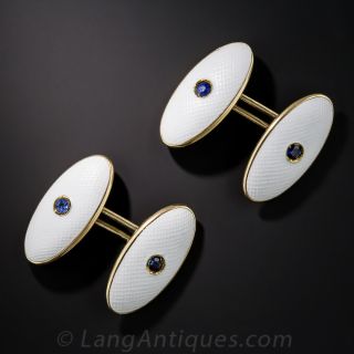 Sapphire and White Enamel Cufflinks