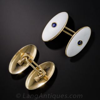 Sapphire and White Enamel Cufflinks