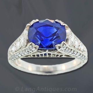 Sapphire Art Deco Engagement Ring - 1
