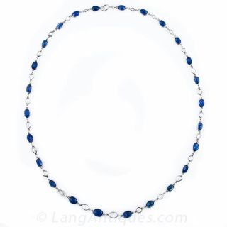 Sapphire, Diamond, Platinum Chain Necklace