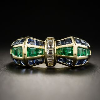 Sapphire, Emerald & Diamond Bow Ring - 1