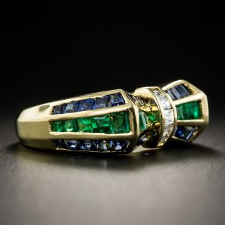 Sapphire, Emerald & Diamond Bow Ring