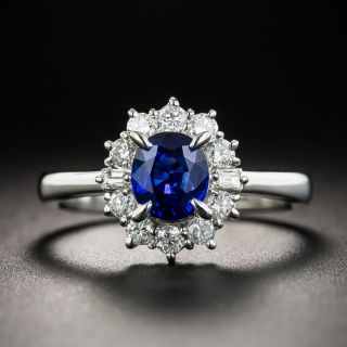 Sapphire Platinum Diamond Halo Ring