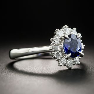 Sapphire Platinum Diamond Halo Ring