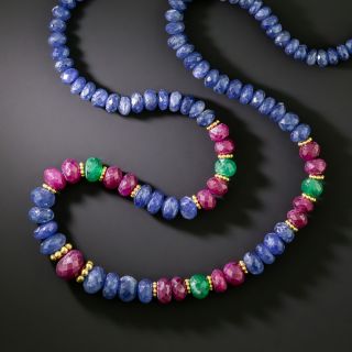 Sapphire, Ruby, and Emerald Bead Necklace - 4