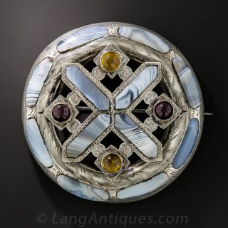 Scottish Montrose Agate and Silver Brooch