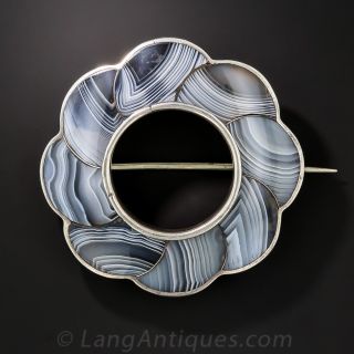 Scottish Montrose Agate Circle Brooch and Pendant