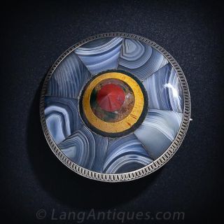 Scottish Victorian Banded Agate Shield Pin