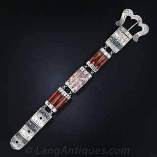 Scottish Victorian Silver and Agate Buckle Bracelet