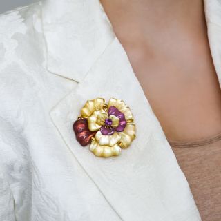 Seaman Schepps Amethyst, Citrine and Mother-of-Pearl Flower Brooch