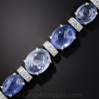 Seaman Schepps Cabochon Sapphire, Platinum and Diamond Bracelet 