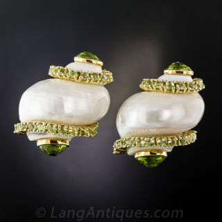 Seaman Schepps Peridot and Turbo Shell Earrings - 2