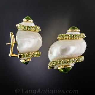 Seaman Schepps Peridot and Turbo Shell Earrings