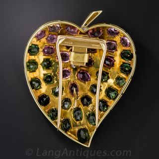 Seaman Schepps Pink and Green Tourmaline Large Leaf Brooch