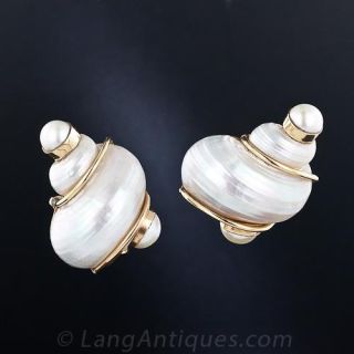 Seaman Schepps Shell and Pearl  Clip Earrings - 1