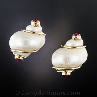 Seaman Schepps Shell and Ruby Earrings
