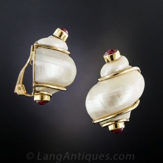Seaman Schepps Shell and Ruby Earrings