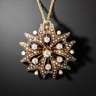  Seed Pearl and Diamond Flower Pendant/Brooch, Circa 1900 - 2