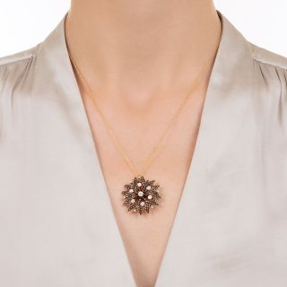  Seed Pearl and Diamond Flower Pendant/Brooch, Circa 1900