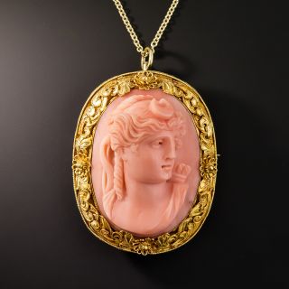 Selene 'Goddess Of The Moon' Coral Cameo Pendant/Brooch - 4