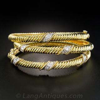 Set of Three 18K Diamond Bangle Bracelets 