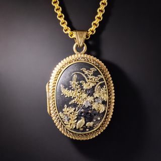 Shakudo Bird Motif Locket Pendant Necklace - 1