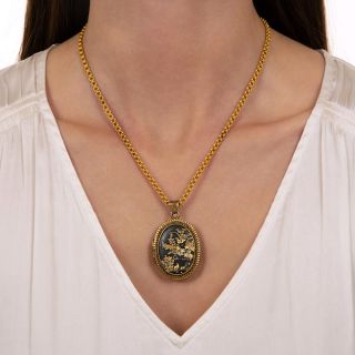 Shakudo Bird Motif Locket Pendant Necklace