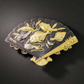 Shakudo Fan and Creatures of the Sea Brooch - 2