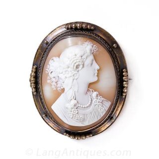 Shell Cameo of Floral Appointed Victorian Female