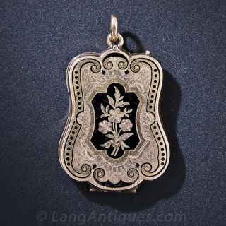 Shield Pearl and Enamel Locket, Circa 1870