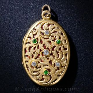 Shreve & Co. Demantoid and Diamond Art Nouveau Locket