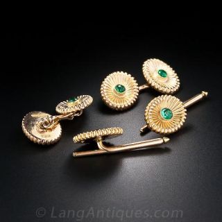 Shreve & Co. Emerald Cufflink and Shirt Stud Set