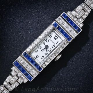 Shreve & Co. Art Deco Diamond and Sapphire Bracelet Watch