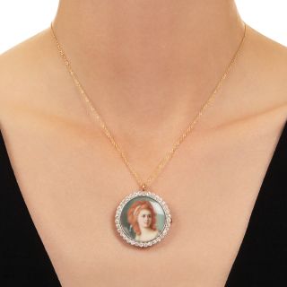 Shreve & Co. Edwardian Miniature Portrait with Diamonds Pendant/Brooch