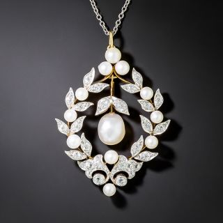 Shreve & Co. Edwardian Natural Pearl and Diamond Lavaliere - 3