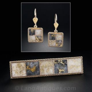 Victorian Gold Quartz Brooch and Earings