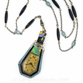 Silver Gilt Art Deco Enamel Pendant Watch