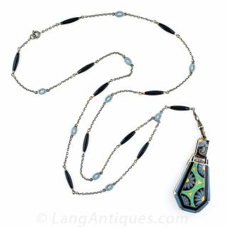Silver Gilt Art Deco Enamel Pendant Watch