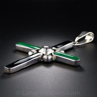Silver Green and Black Enamel Cross