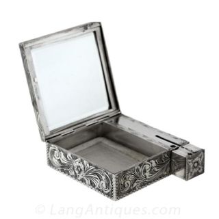 Silver Italian Powder and Lipstick Case with Floral Design 
