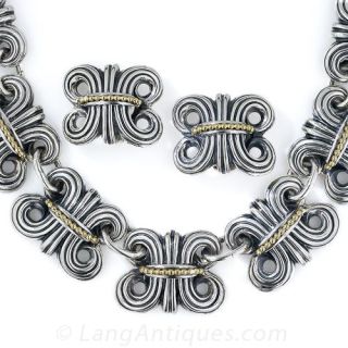 Silver Link Necklace and Earring Set