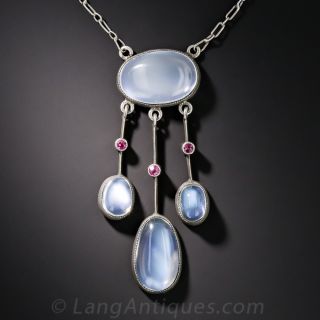 Silver Moonstone and Ruby Necklace