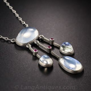 Silver Moonstone and Ruby Necklace