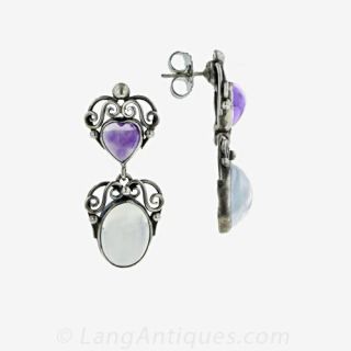 Silver Moontsone and Amethyst Earrings