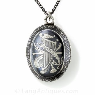 Silver Niello Double-Sided Oval Locket