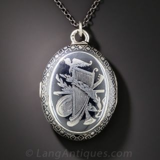 Silver Niello Double-Sided Oval Locket