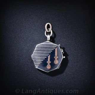 SIlver Niello Octagonal Locket Circa 1870