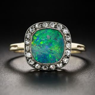 Silver Over Gold Black Opal and Diamond Ring