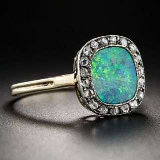 Silver Over Gold Black Opal and Diamond Ring